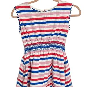 Mini Boden Rainbow Stripe Pom Trim Dress – Size 2–3Y